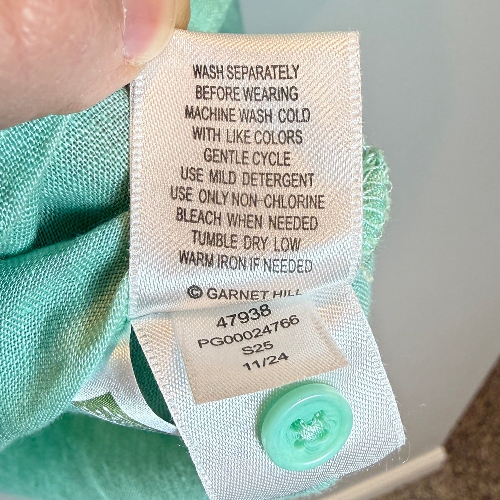 Garnet Hill 14 100% Linen Dolman Sleeve Button Down Shirt Top Seafoam Green - Picture 8 of 9